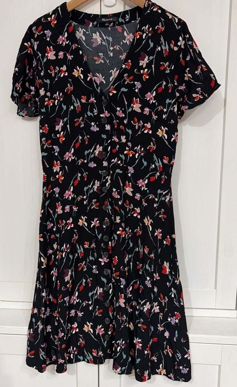 Madewell V-Neck Button-Front Mini Dress in Drifting Flowers Small Short Sleeve